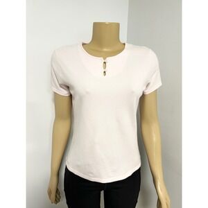 Outer Banks Pink Keyhole Button Neck Short Sleeve Pique Top Small COQUETTE